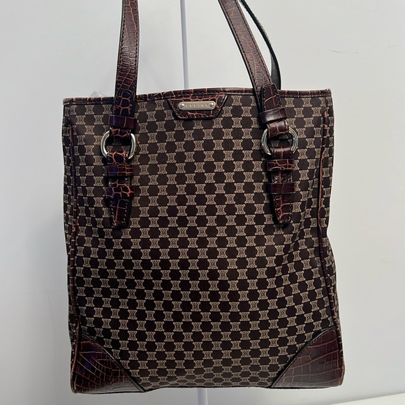 Celine Canvas Handbag with Croc Leather Trim - Picture 1 of 12